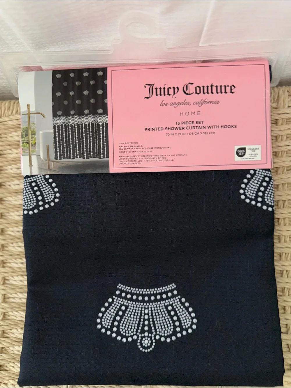 Black Shower Curtain 13-Piece Set with Hooks